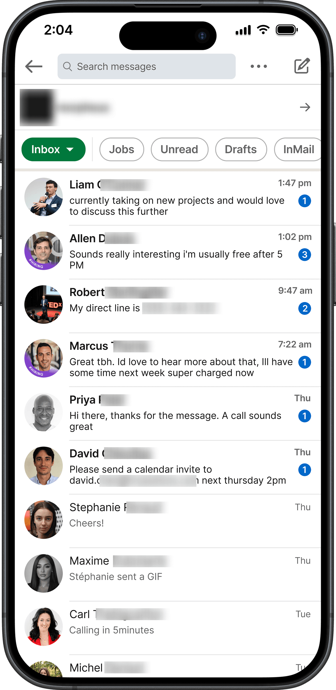 LinkedIn messages inbox