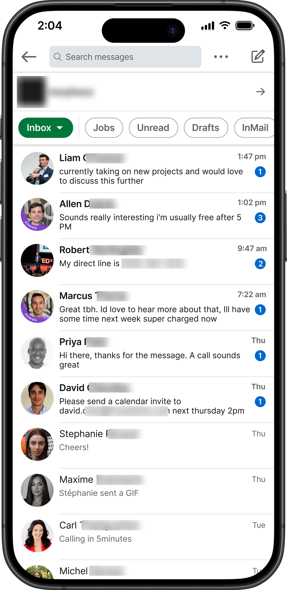 LinkedIn messages inbox